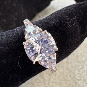 Diamonique Cubic Zirconia Cushion Cut Three Stone 925 Ring
